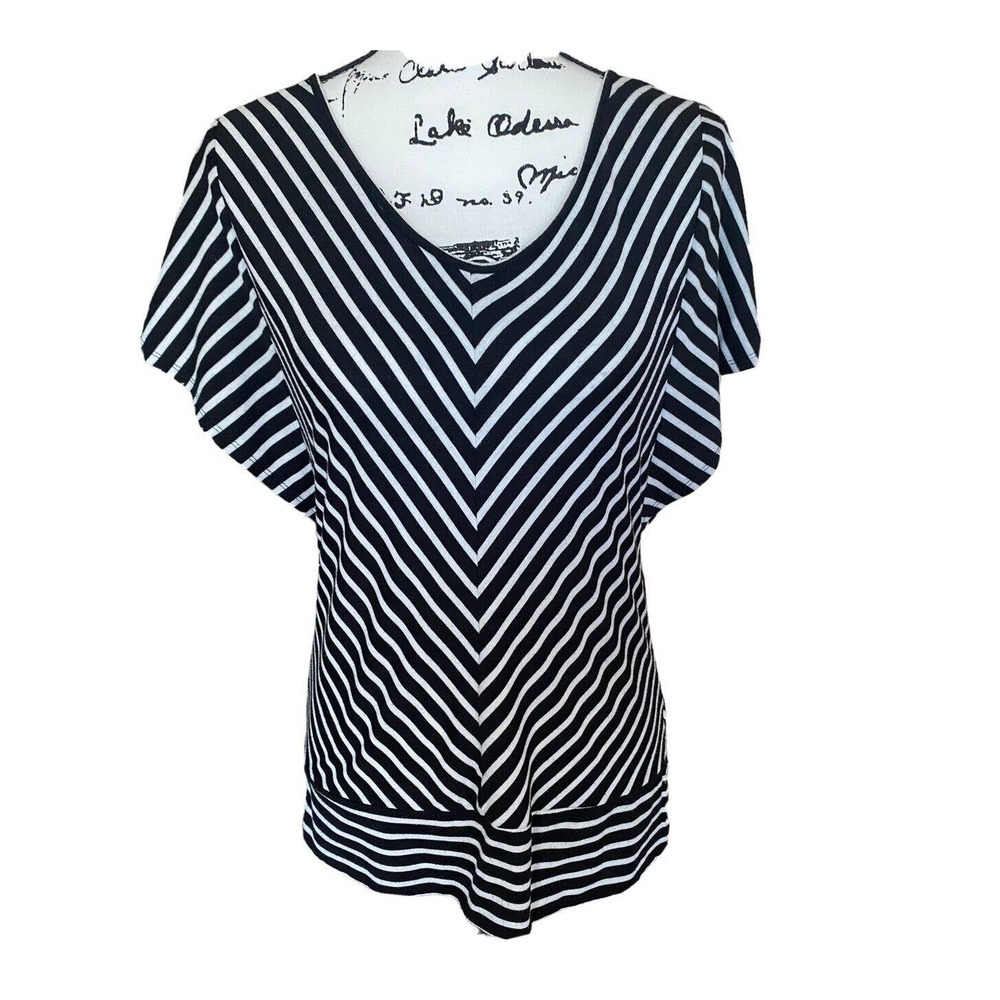 Women’s Notations Size Medium Pullover Black/White Scoop Neck Stretch Top